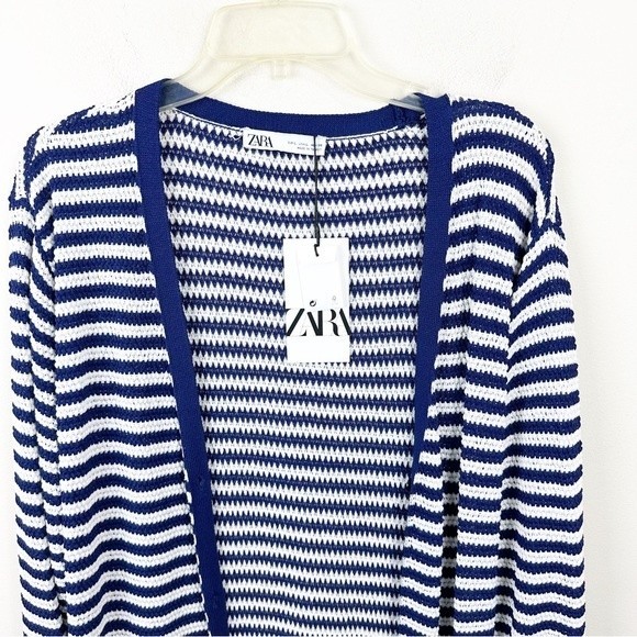 Zara Striped Knit Long Cardigan Sweater Dress Navy/White blogger’s favorite - Picture 3 of 7
